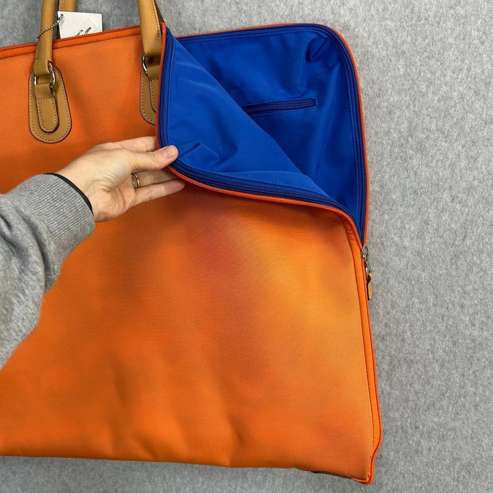 Mulholland Garment Bag Blue Orange Leather Trim‎ Travel Suit Carrier Unisex OS